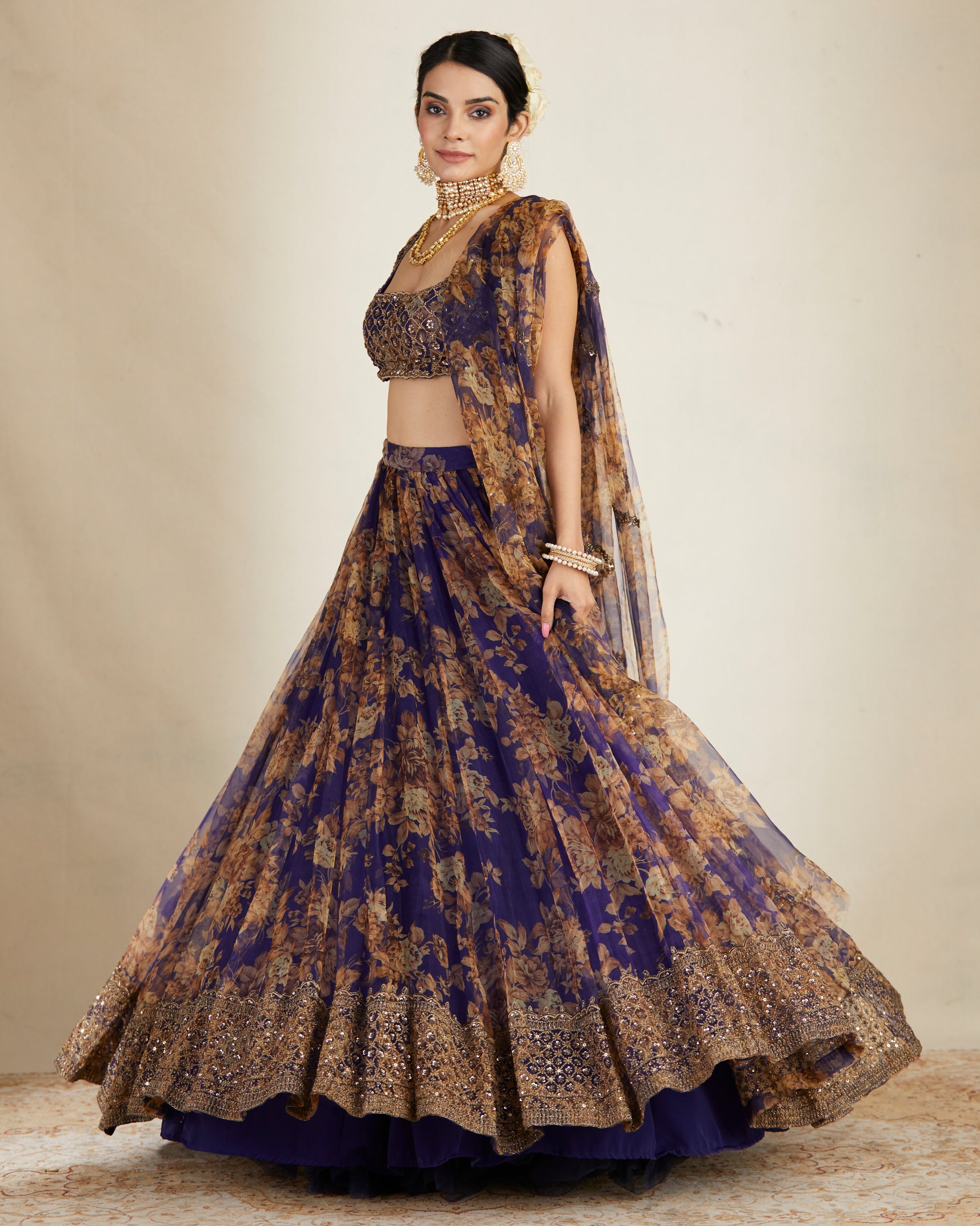 Purple Floral Lehenga Set