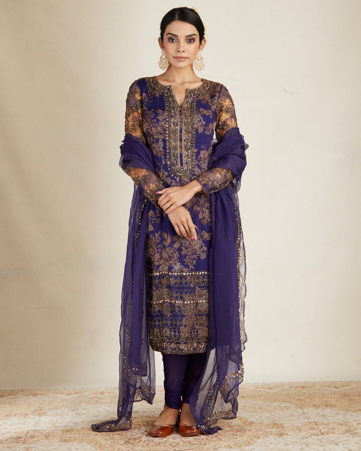 Purple Floral Kurti Set