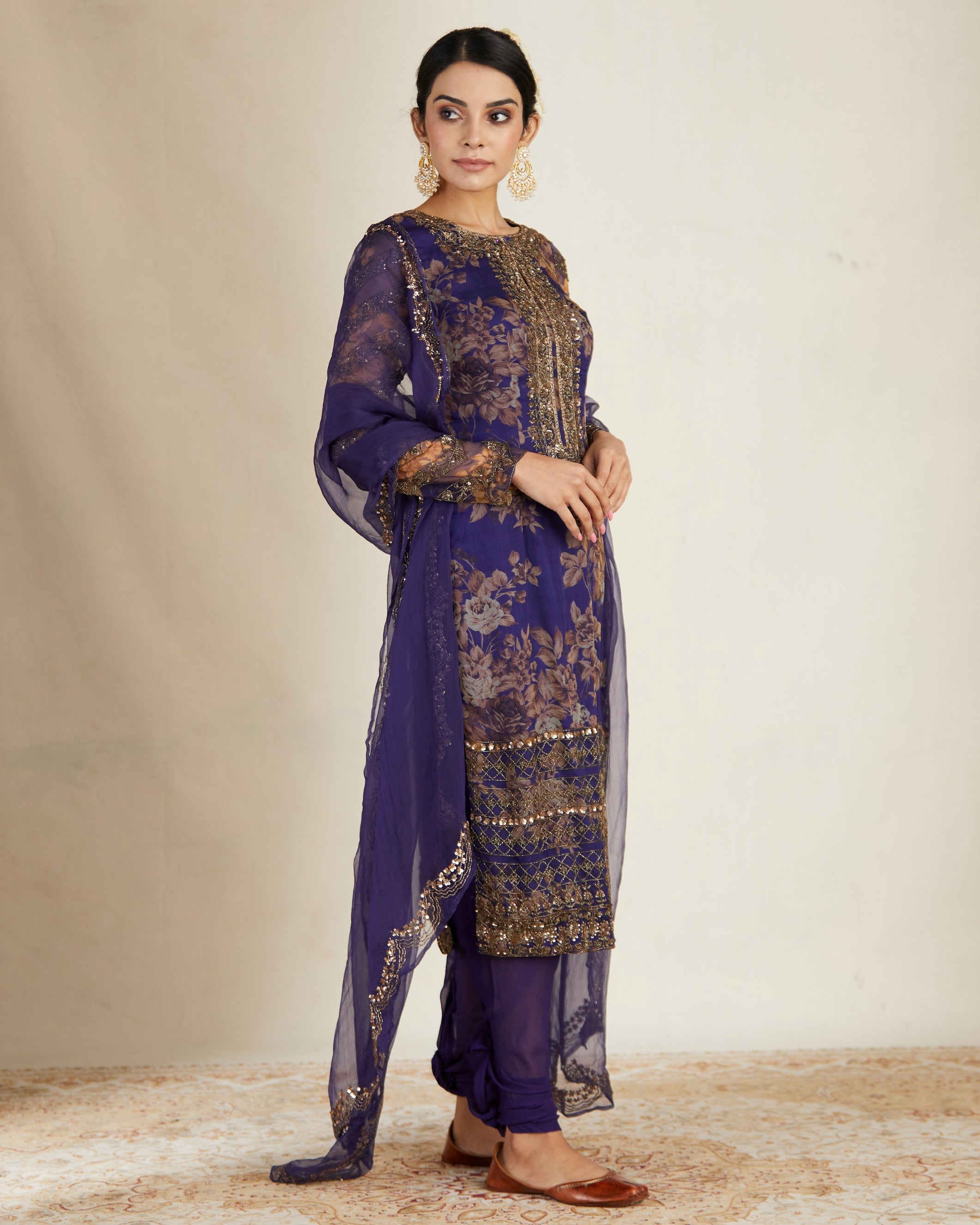 Purple Floral Kurti Set