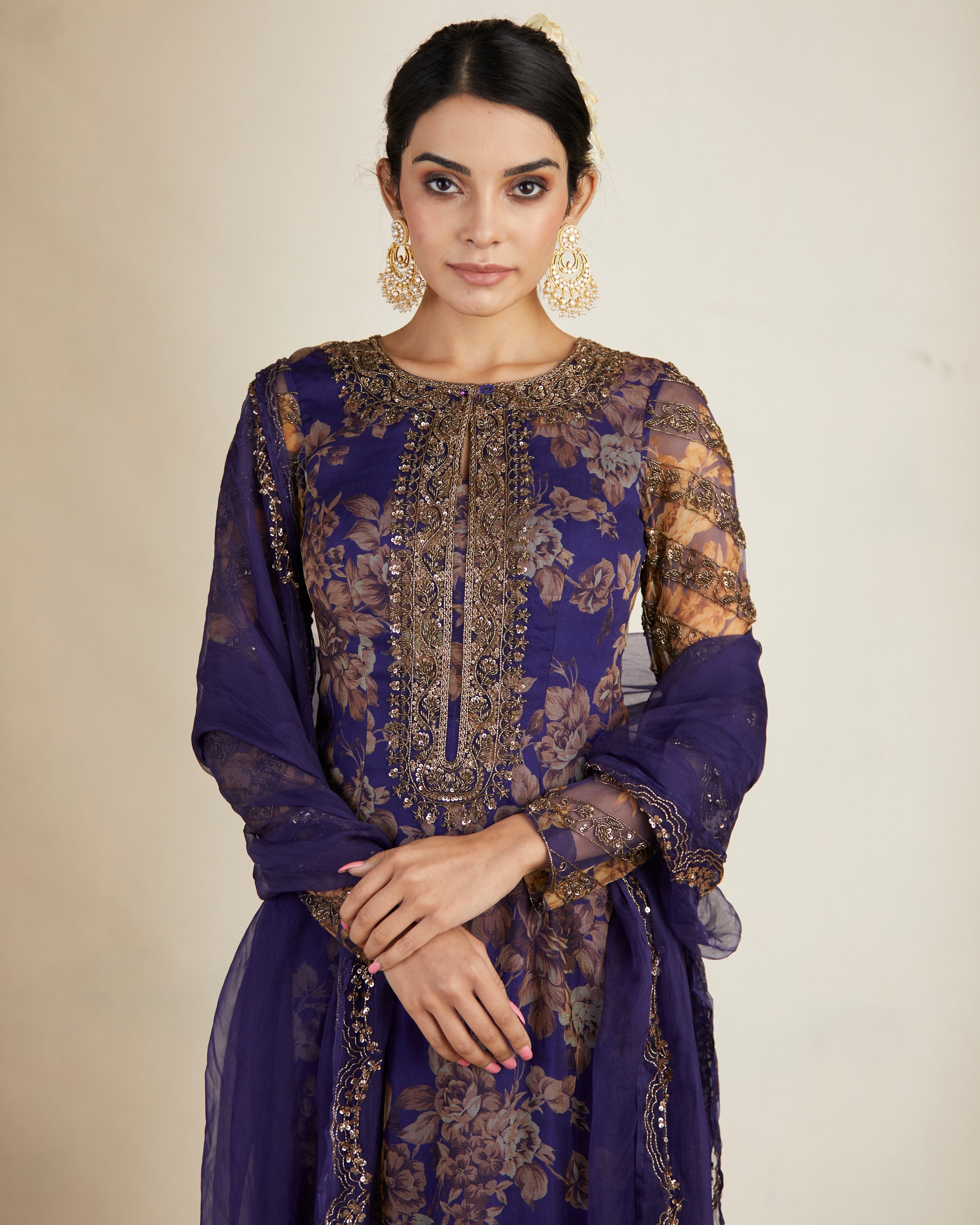 Purple Floral Kurti Set