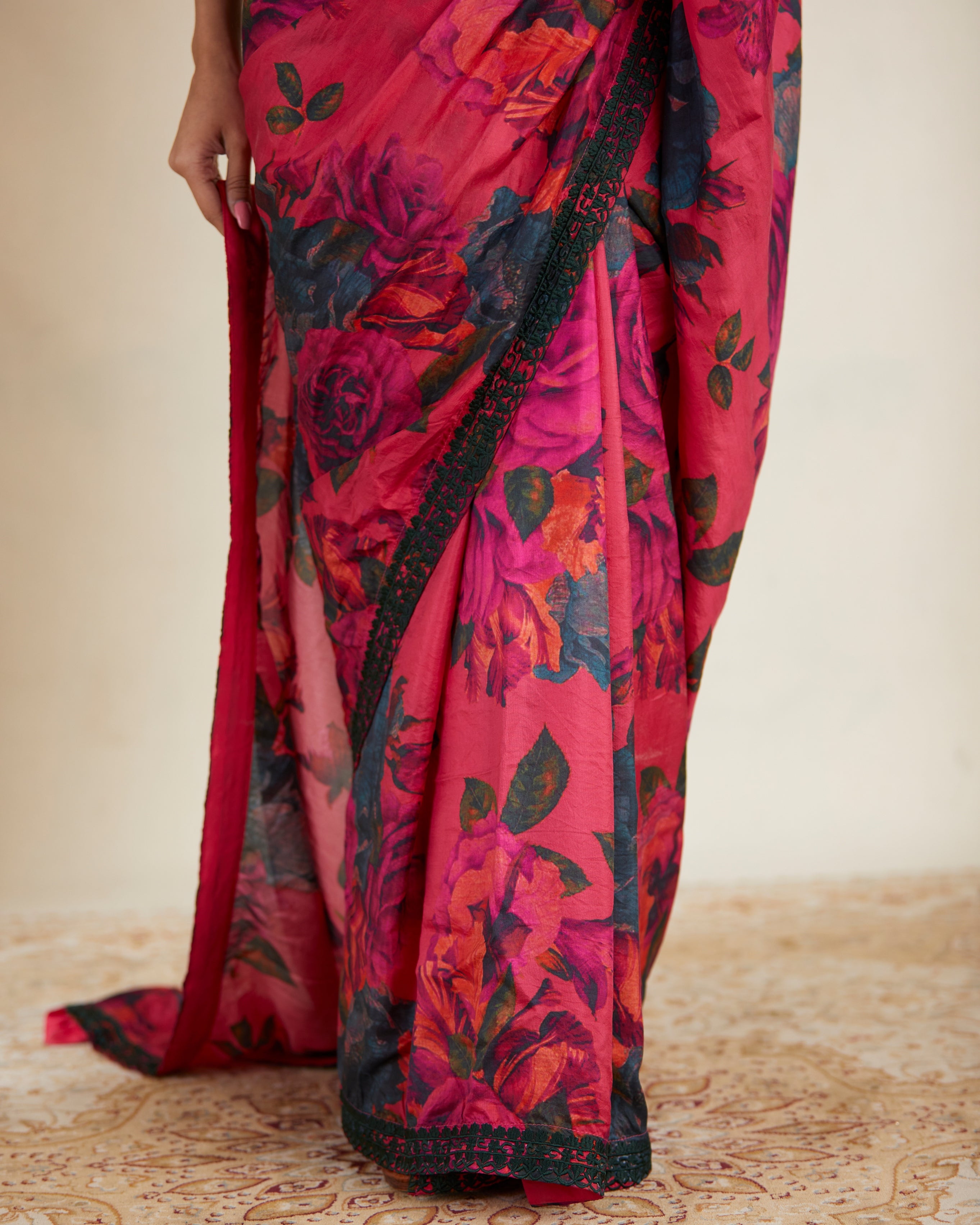 Hot Pink Floral Sari Set