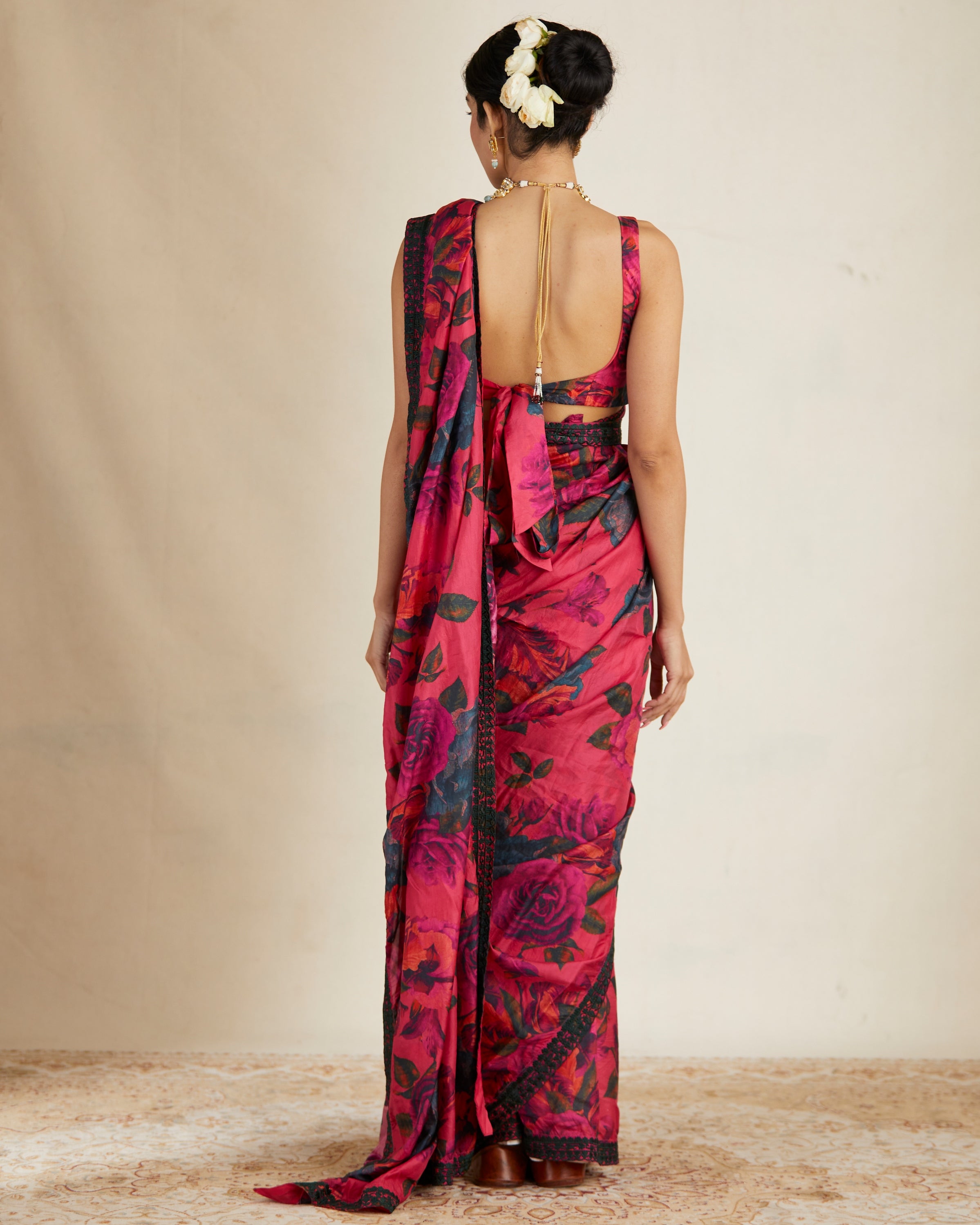 Hot Pink Floral Sari Set