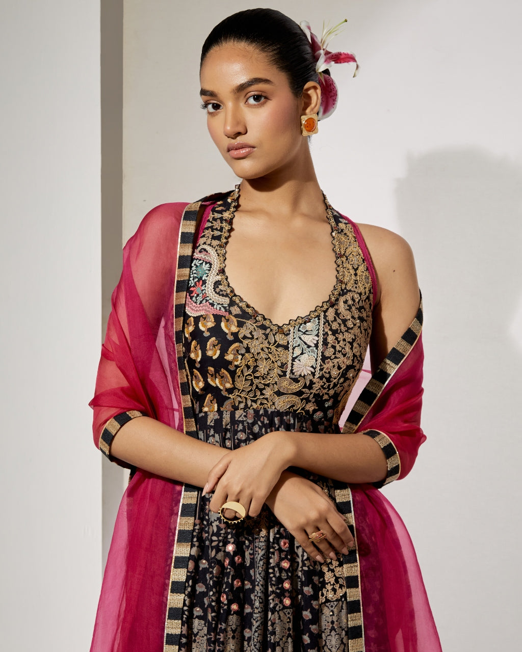 Noir Zari Silk Anarkali Set