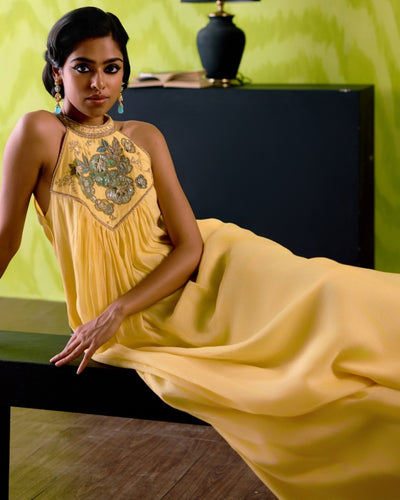 Buttercup Yellow Halter Neck Dress