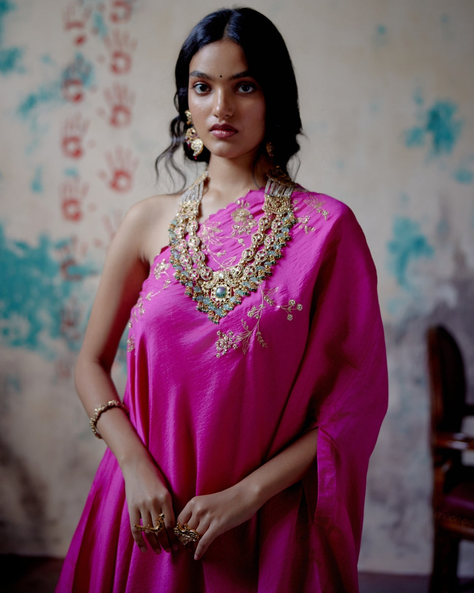 Fuchsia Pink One Shoulder Set