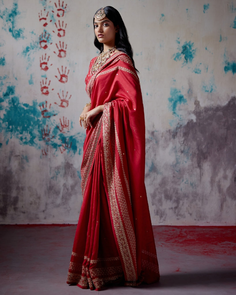 Red Silk Sari With Blouse