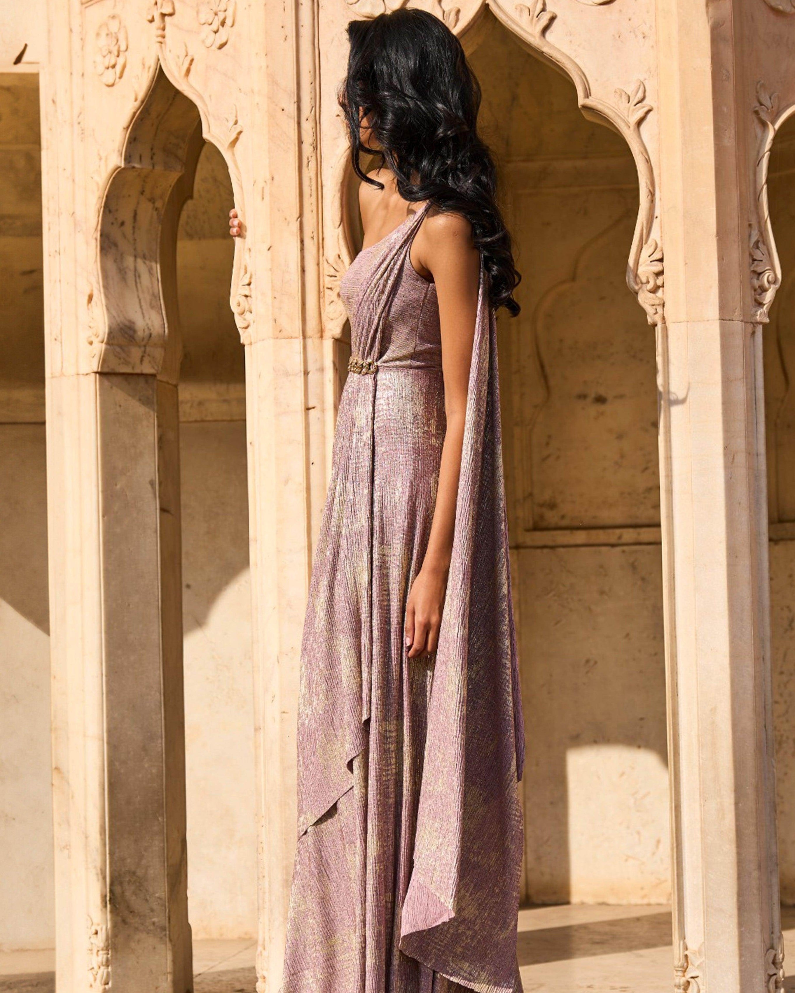 Shimmering Sari Drape Gown