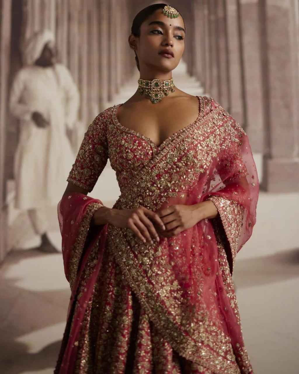 Red Lehenga With Embroidered Jaal