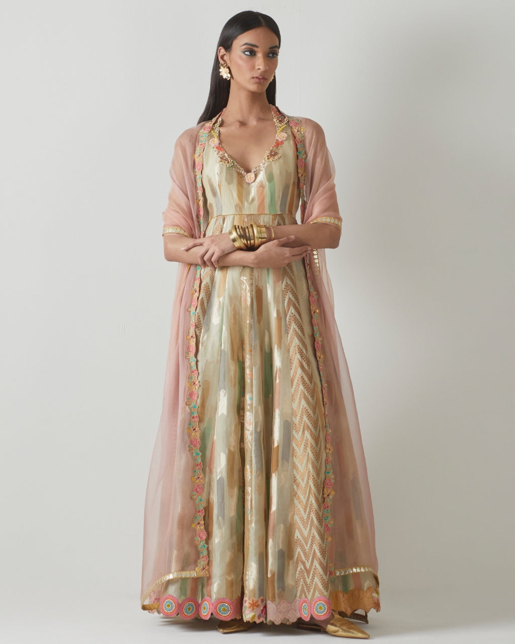 Organza Floral Anarkali Set