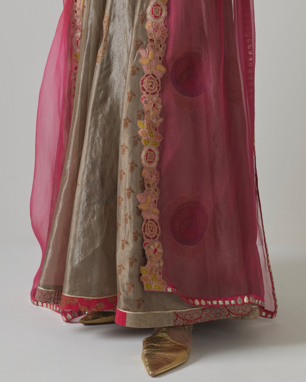 Metallic Grey & Fuchsia Anarkali Set