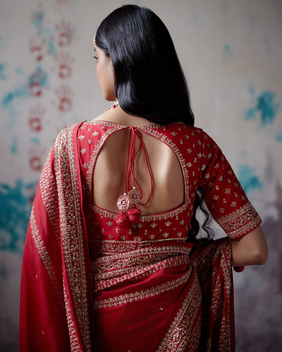 Red Silk Sari With Blouse