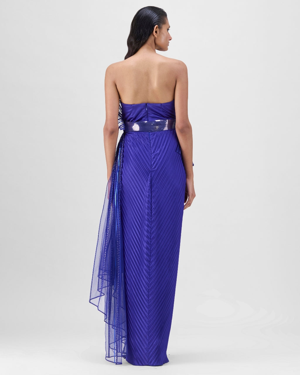 Royal Blue Metallic Sun Ray Drape Gown