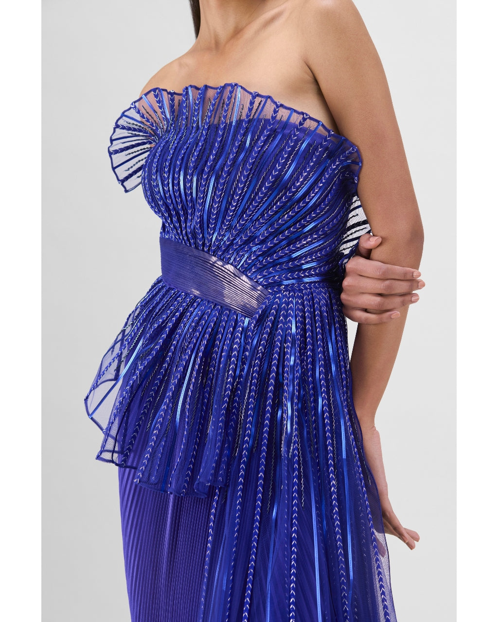 Royal Blue Metallic Sun Ray Drape Gown