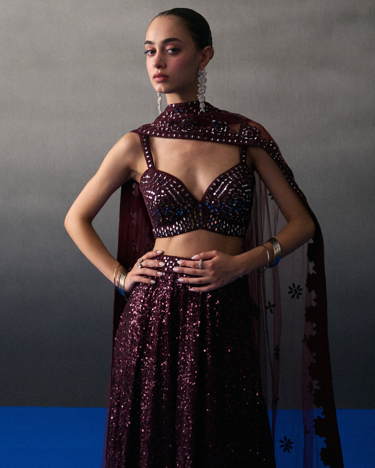 Crimson Sequins Skirt Set