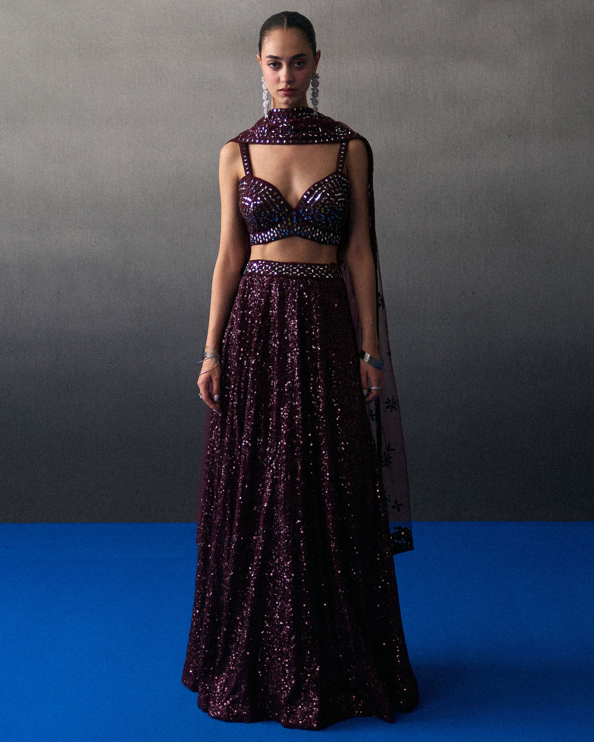 Crimson Sequins Skirt Set