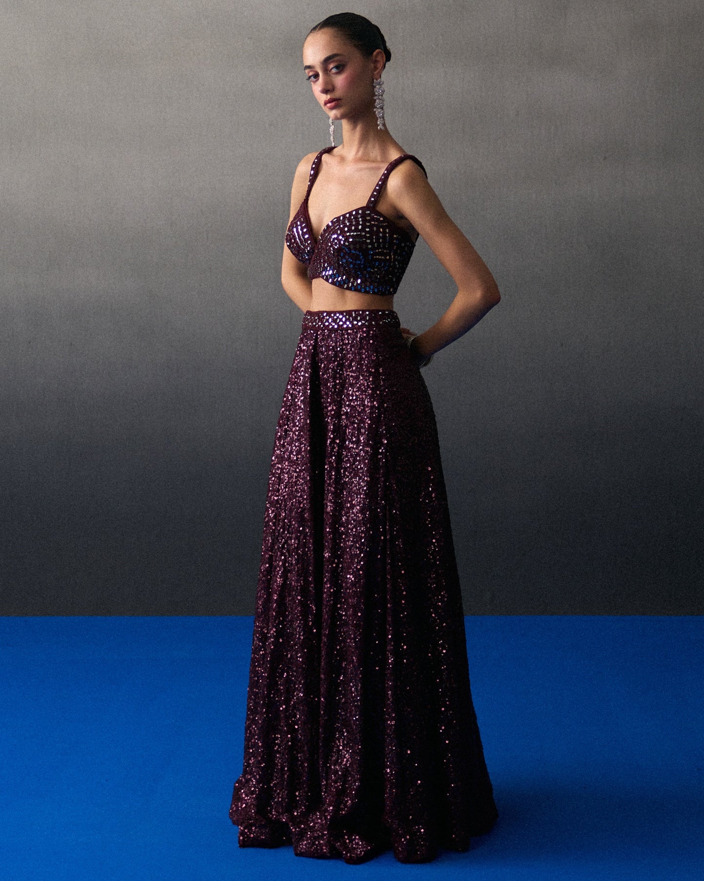 Crimson Sequins Skirt Set