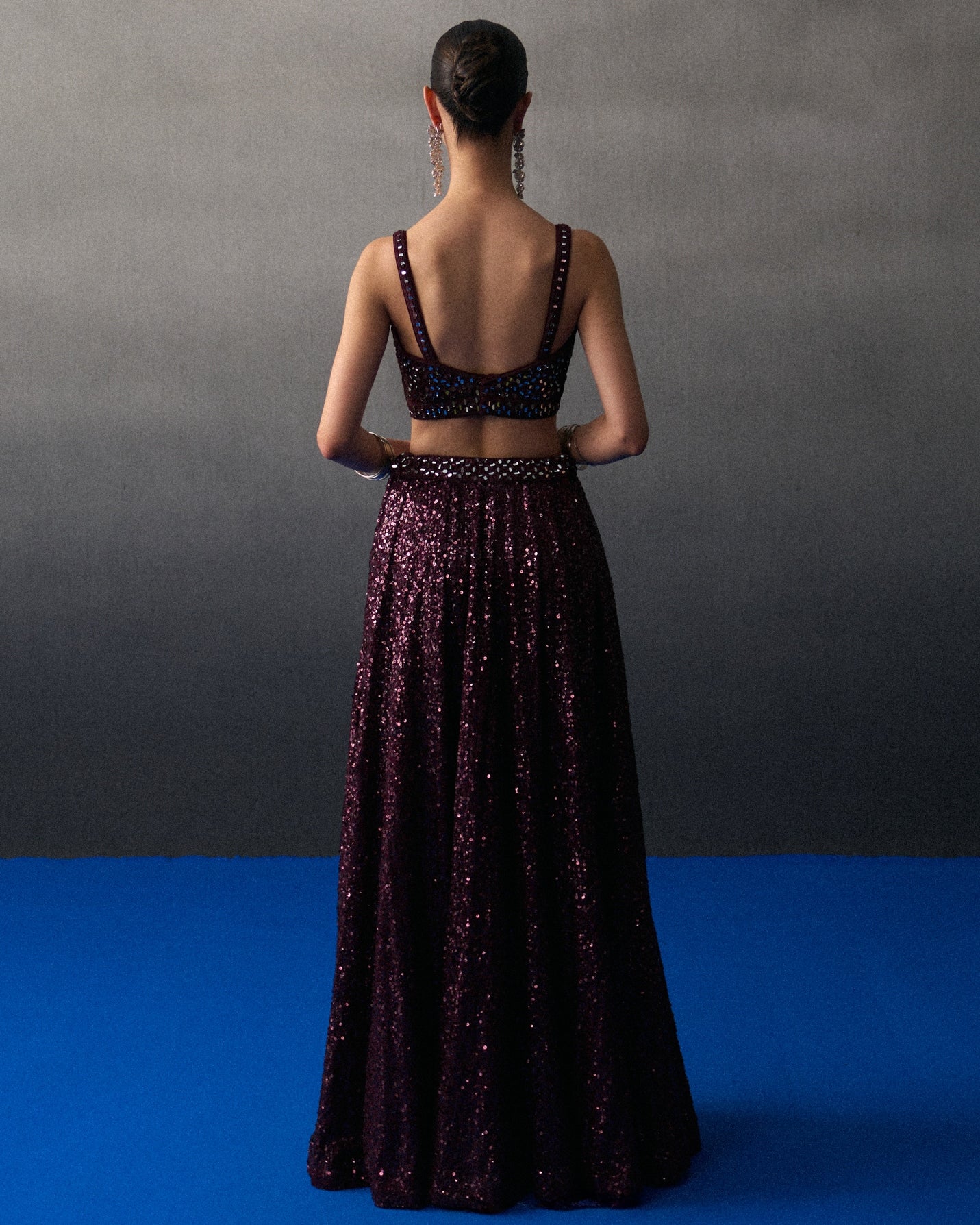 Crimson Sequins Skirt Set