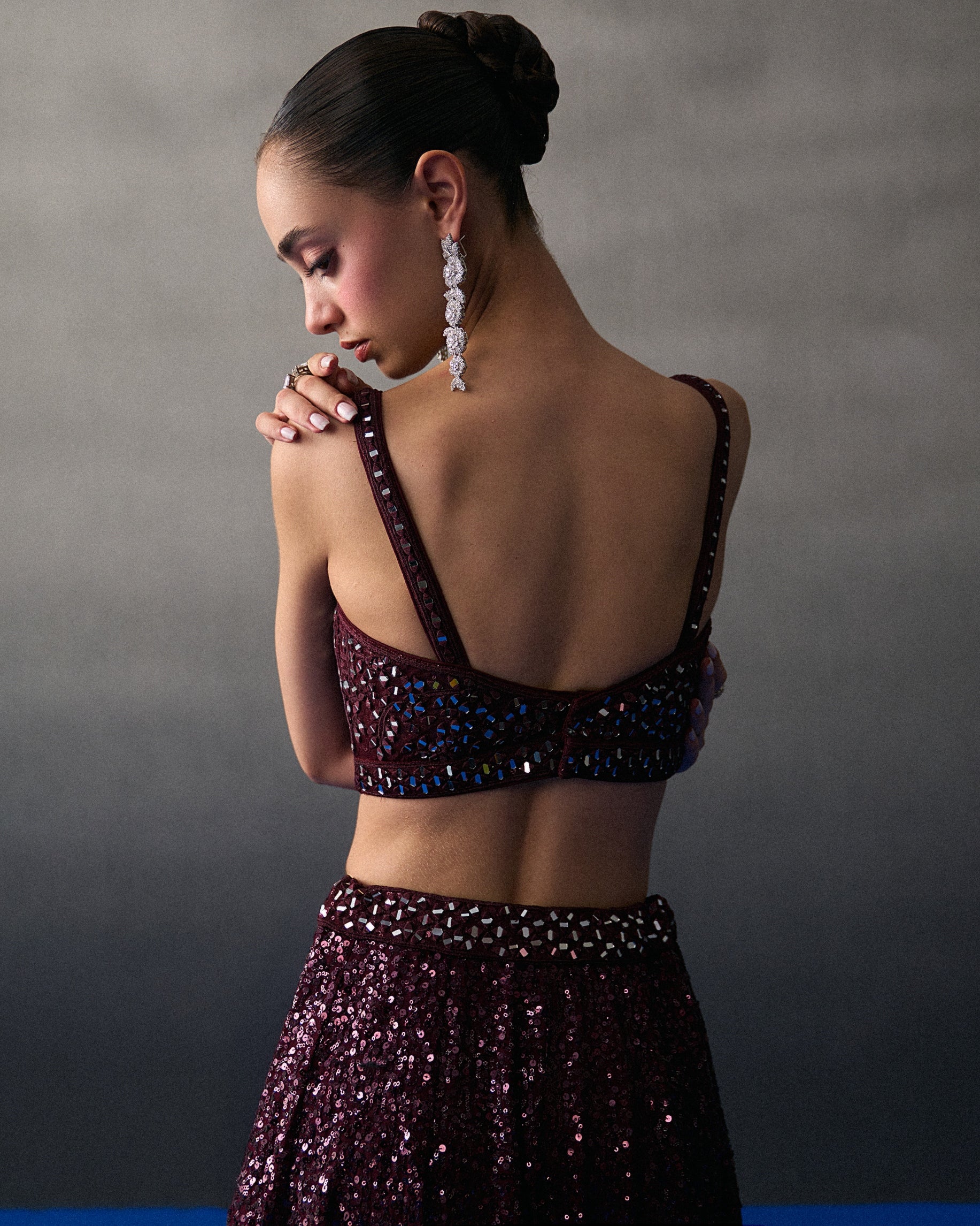 Crimson Sequins Skirt Set