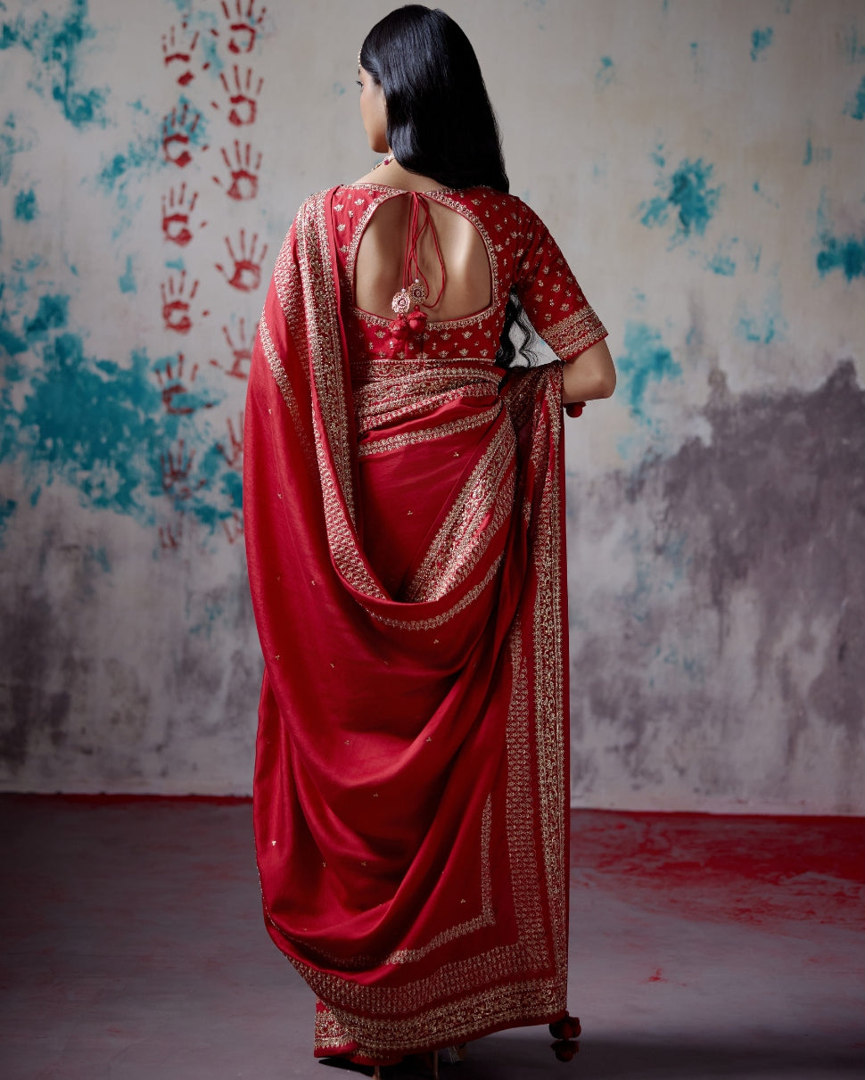 Red Silk Sari With Blouse