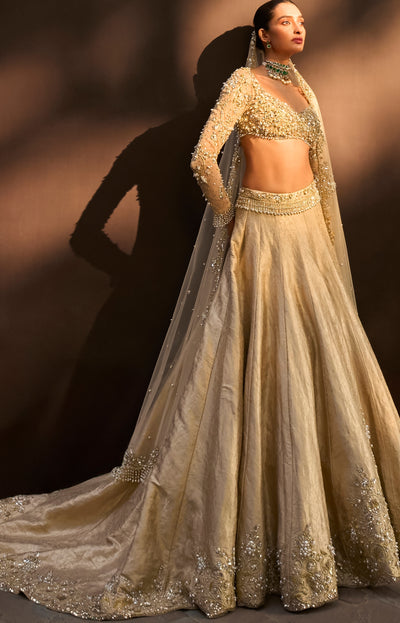 Champagne Gold Brocade Lehenga Set