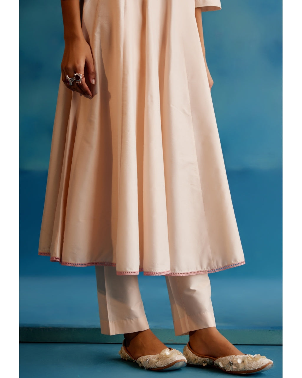 Blush Pink Cotton Silk Blend Hand-Painted Anarkali Set