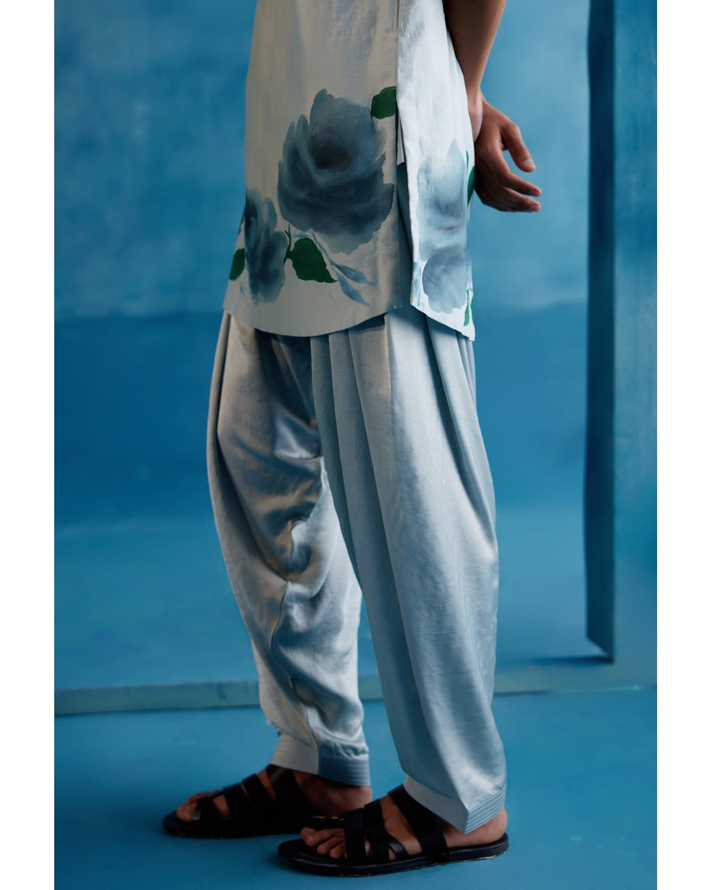 Ice Blue Silk Chanderi Hand-Painted Kurta Set