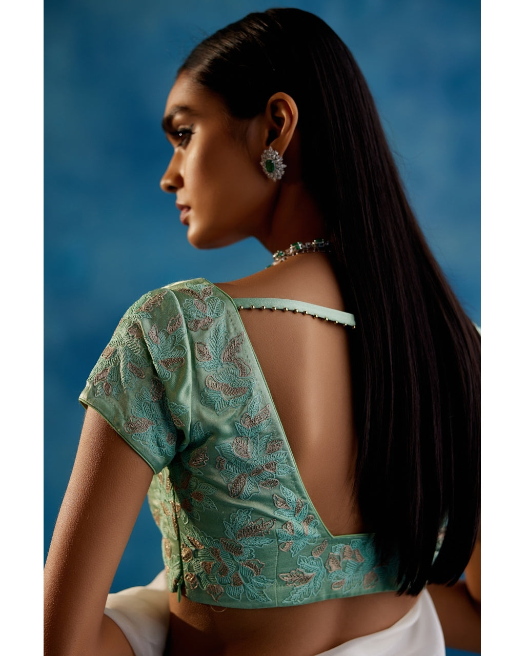 Sage Green Silk Organza Hand-Painted Leheriya Sari