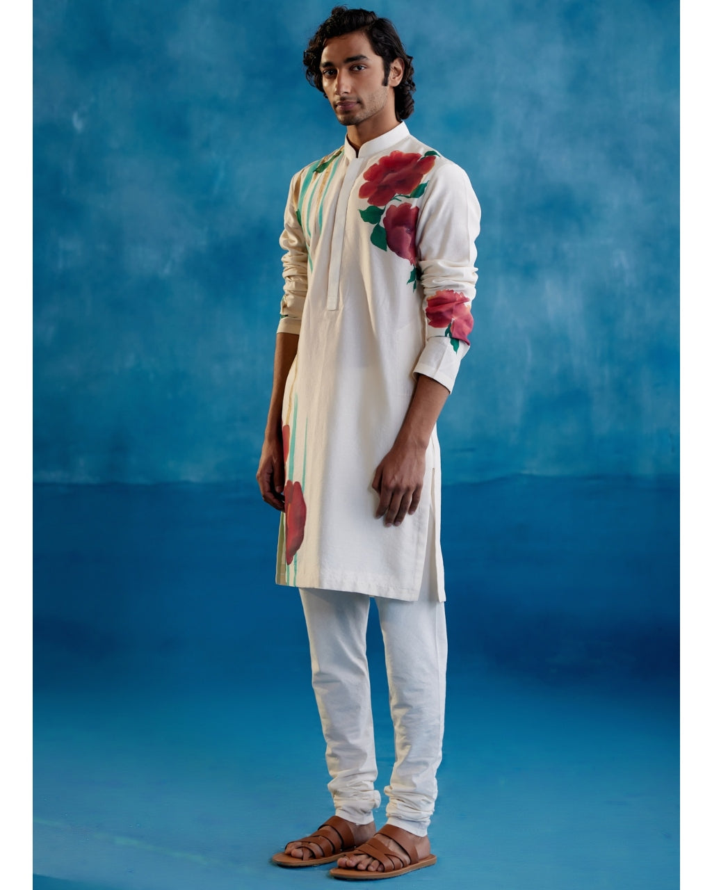 Beige Silk Chanderi Hand-Painted Kurta Set