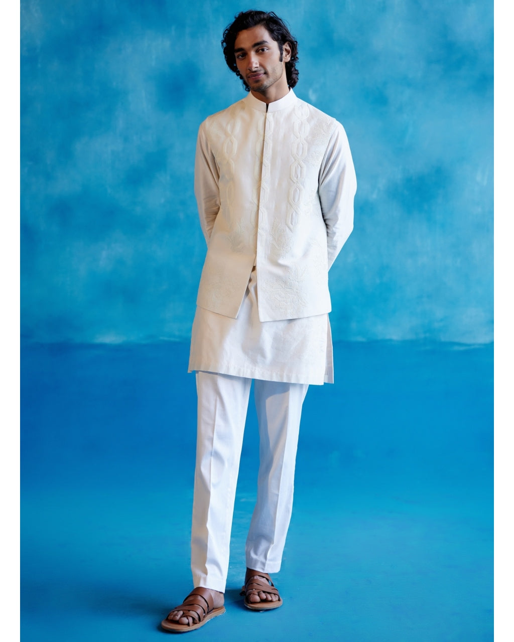 Ivory Silk Chanderi Kurta And Embroidered Bandi Set