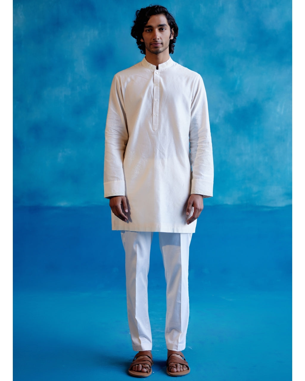 Ivory Silk Chanderi Kurta And Embroidered Bandi Set