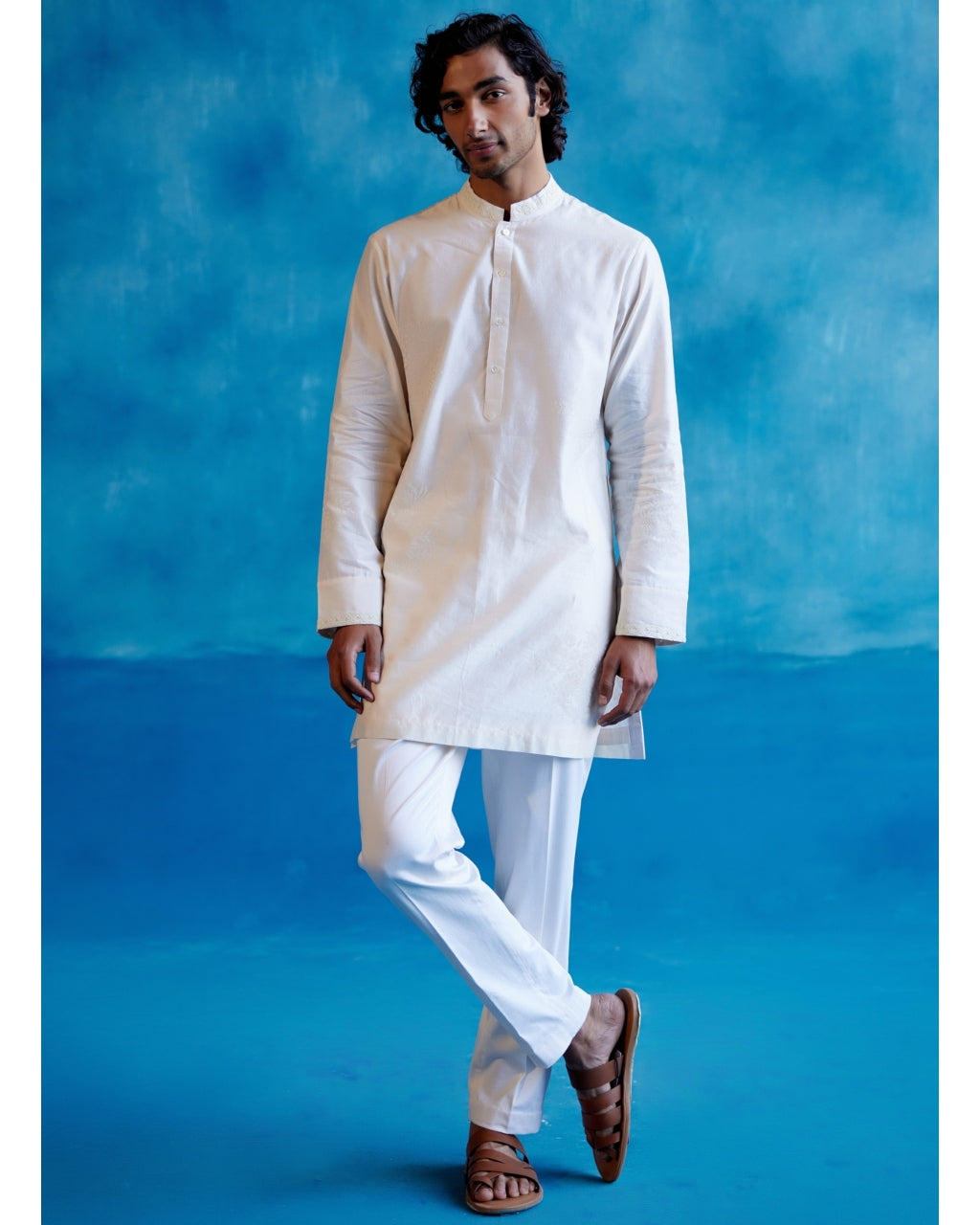 Ivory Silk Chanderi Kurta And Embroidered Bandi Set