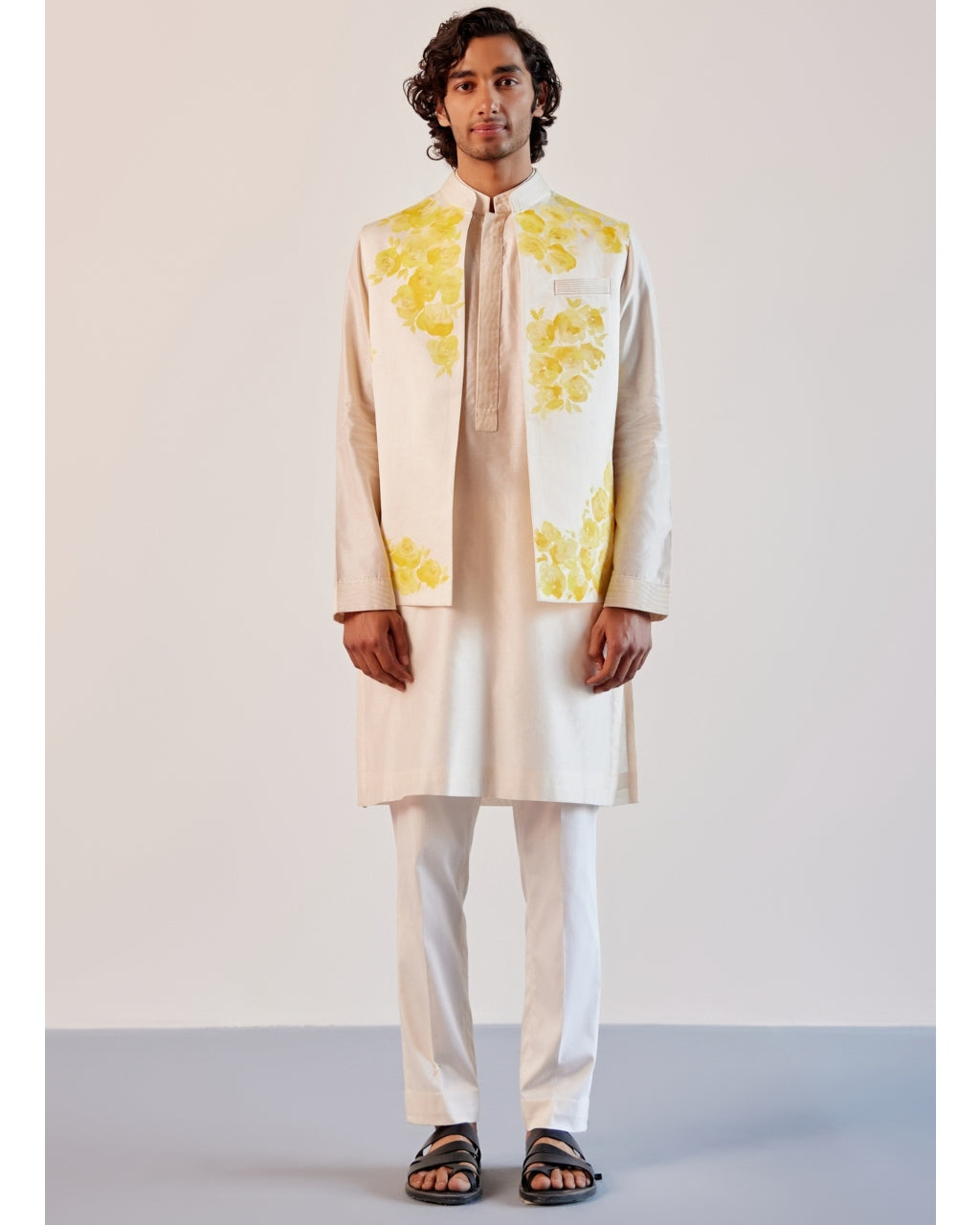 Ivory Silk Chanderi Kurta And Hand-Painted Bandi Set