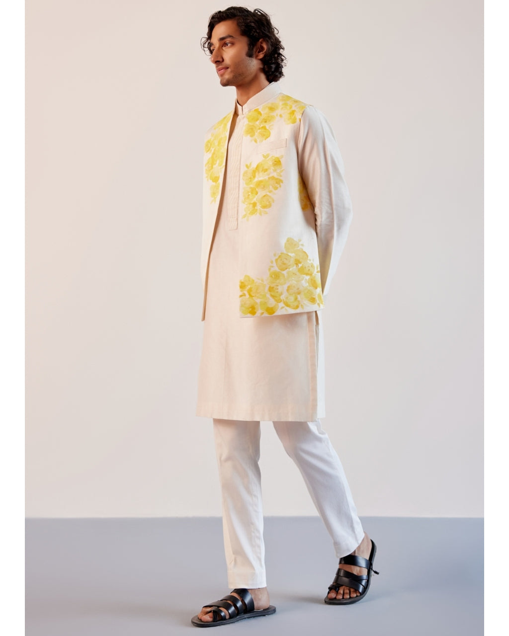 Ivory Silk Chanderi Kurta And Hand-Painted Bandi Set