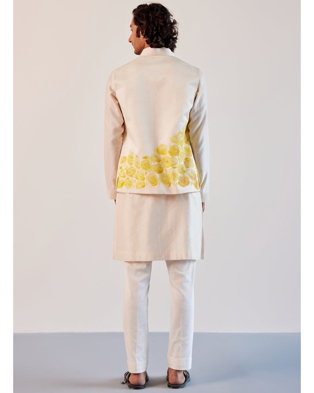 Ivory Silk Chanderi Kurta And Hand-Painted Bandi Set