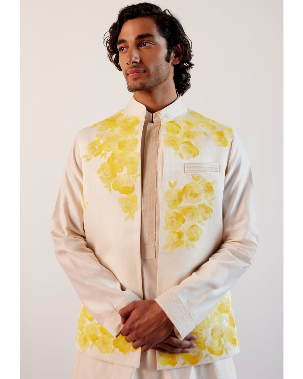 Ivory Silk Chanderi Kurta And Hand-Painted Bandi Set