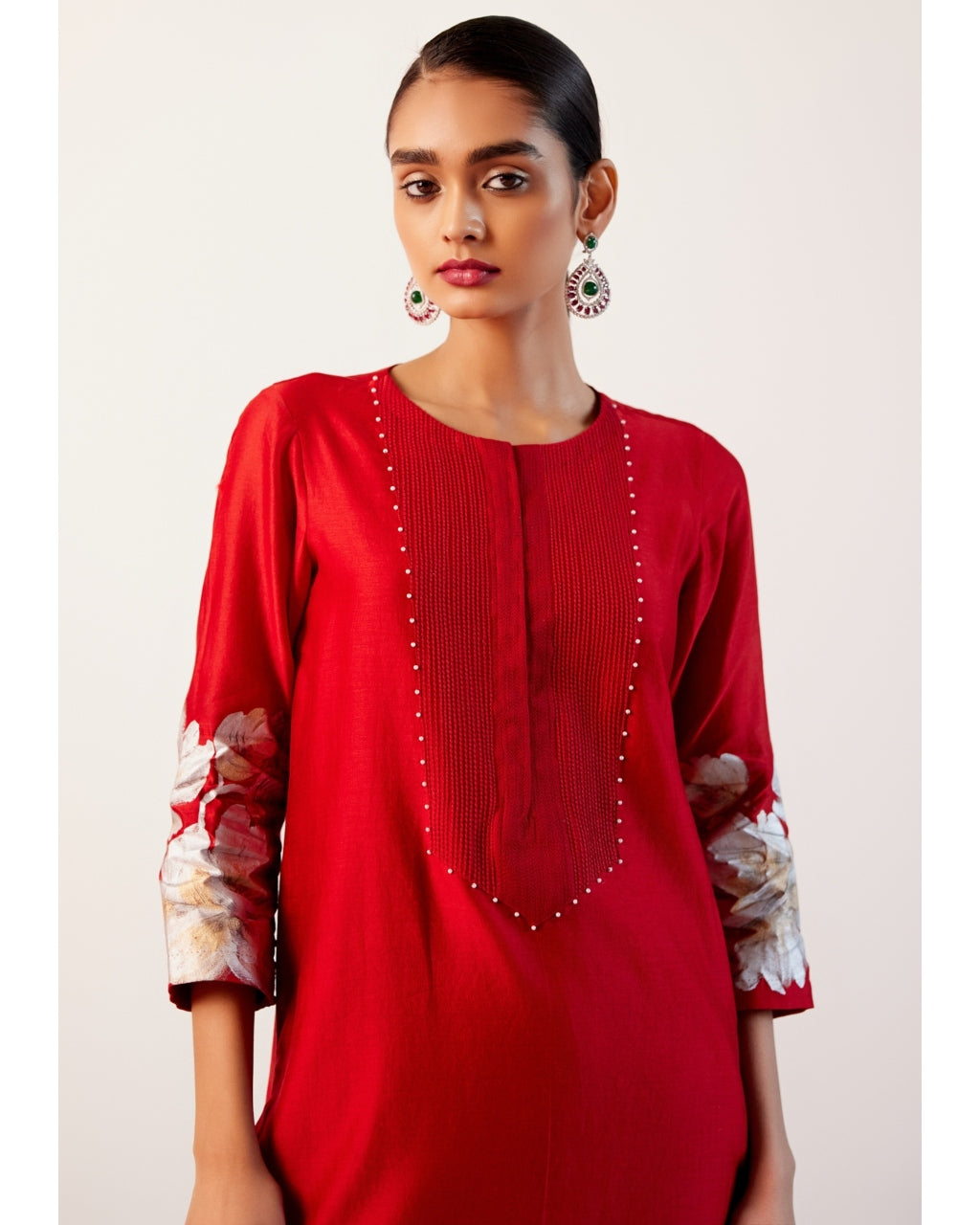 Red Silk Chanderi Hand-Painted Kurta Set