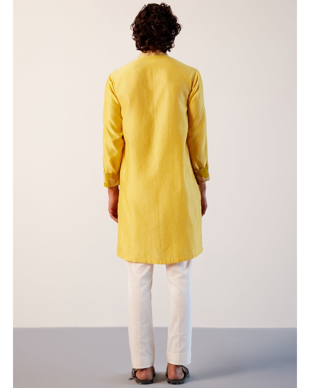 Bright Yellow Silk Chanderi Embroidered Kurta Set