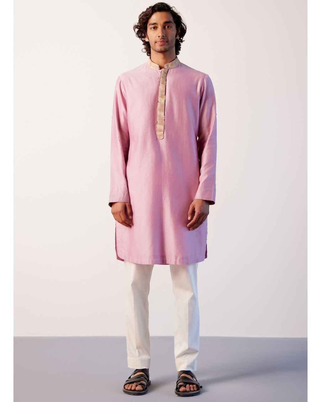 Lilac Silk Chanderi Embroidered Kurta Set