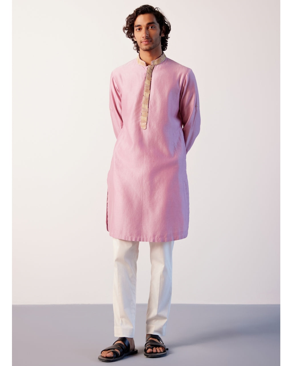 Lilac Silk Chanderi Embroidered Kurta Set