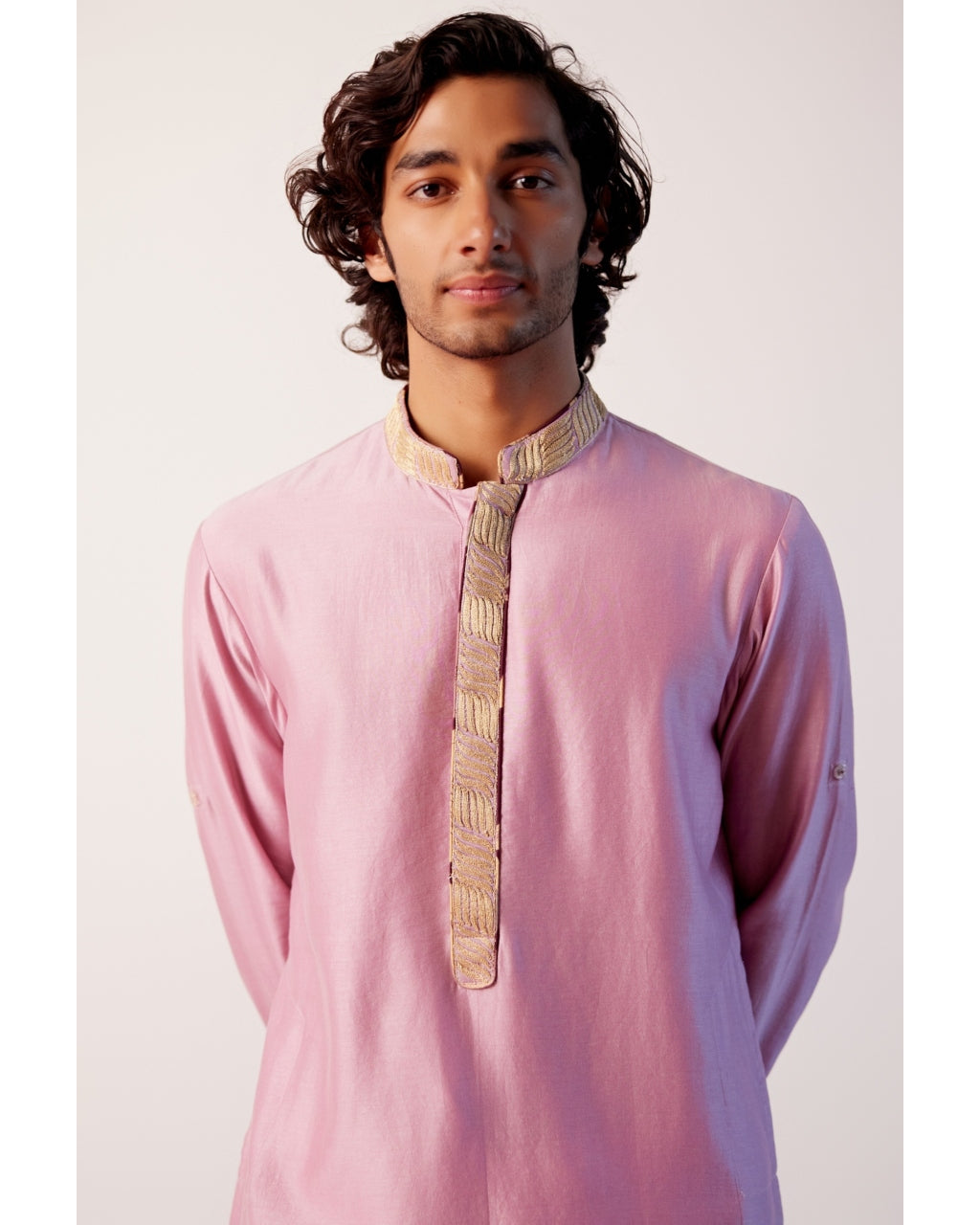 Lilac Silk Chanderi Embroidered Kurta Set