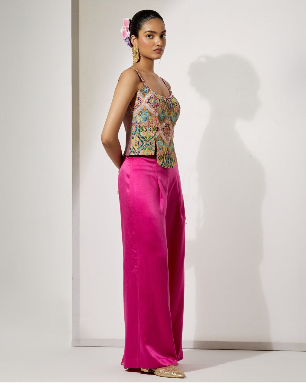 Fuchsia Embroidered Corset & Palazzo Set