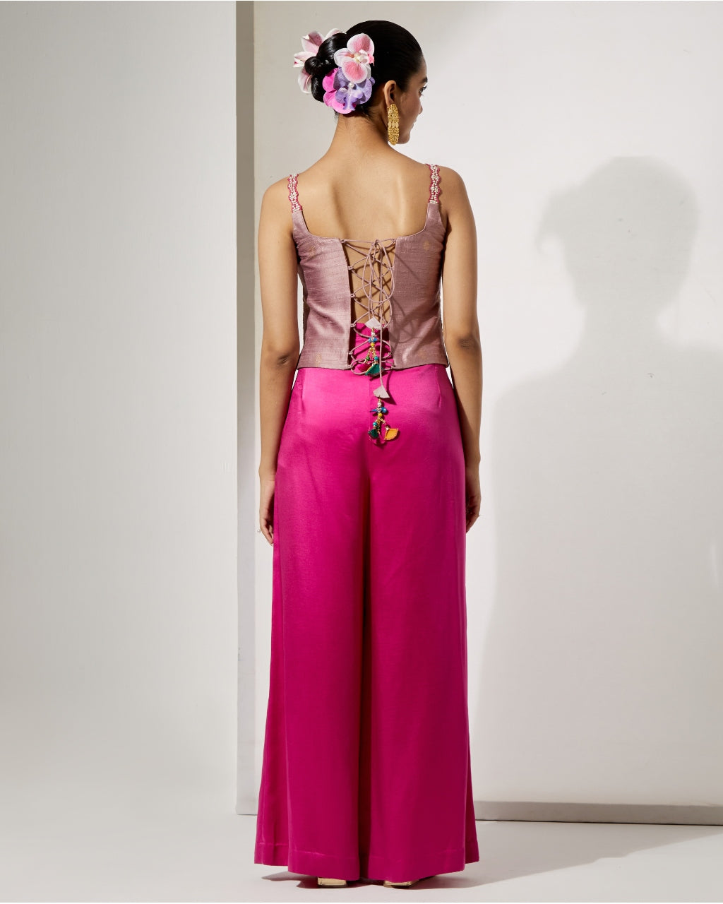 Fuchsia Embroidered Corset & Palazzo Set