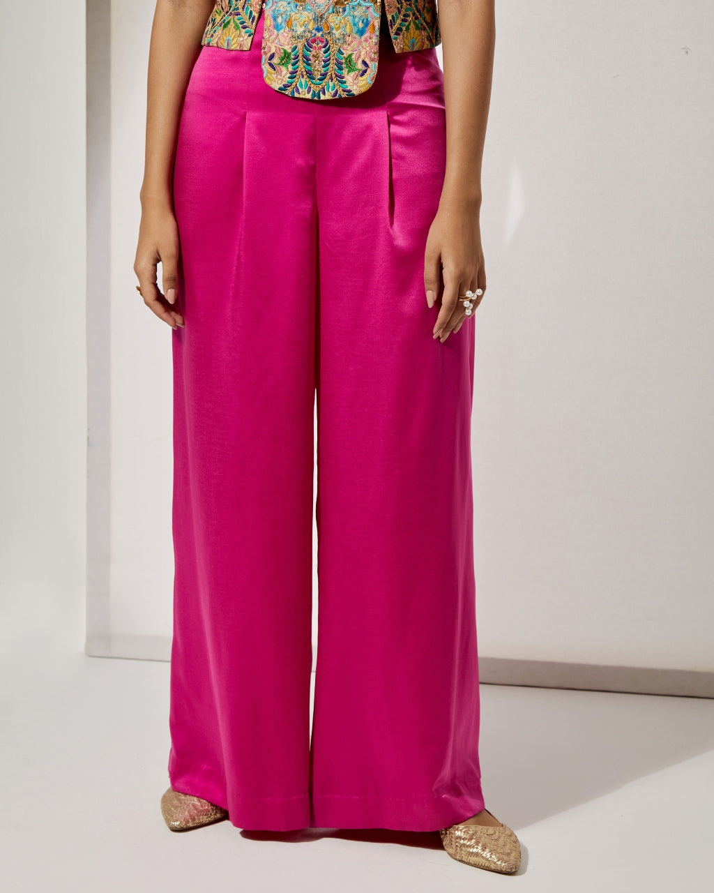 Fuchsia Embroidered Corset & Palazzo Set