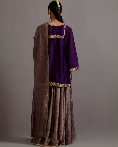 Aubergine Guccha Jaal Embroidered Short Kurta Sharara Set