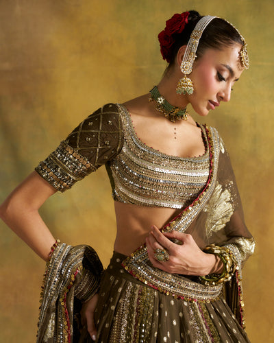 Dusty Olive Zalima Lehenga Set