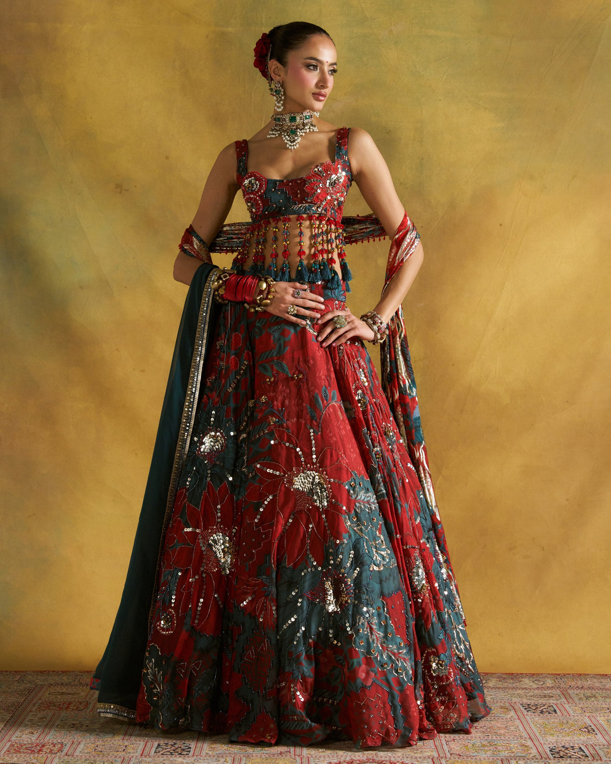 Tabasco Red Redima Lehenga Set