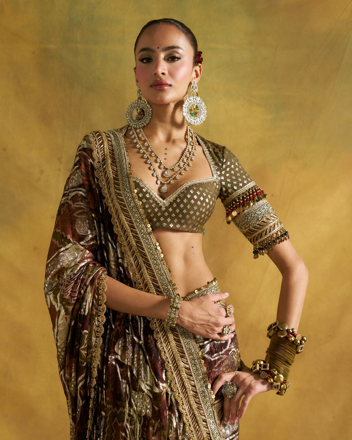 Dusty Olive Param Sundari Sari Set