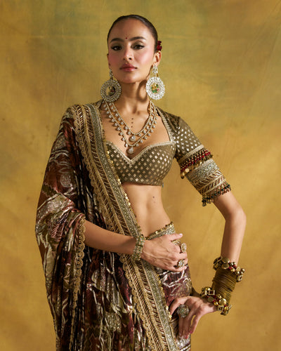 Dusty Olive Param Sundari Sari Set