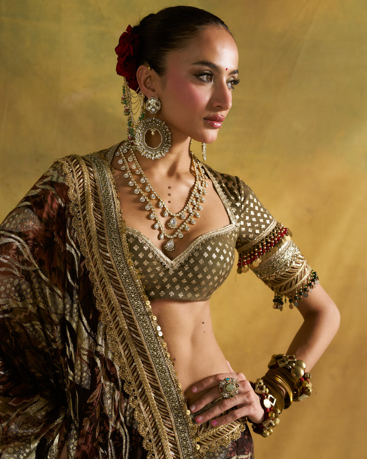 Dusty Olive Param Sundari Sari Set
