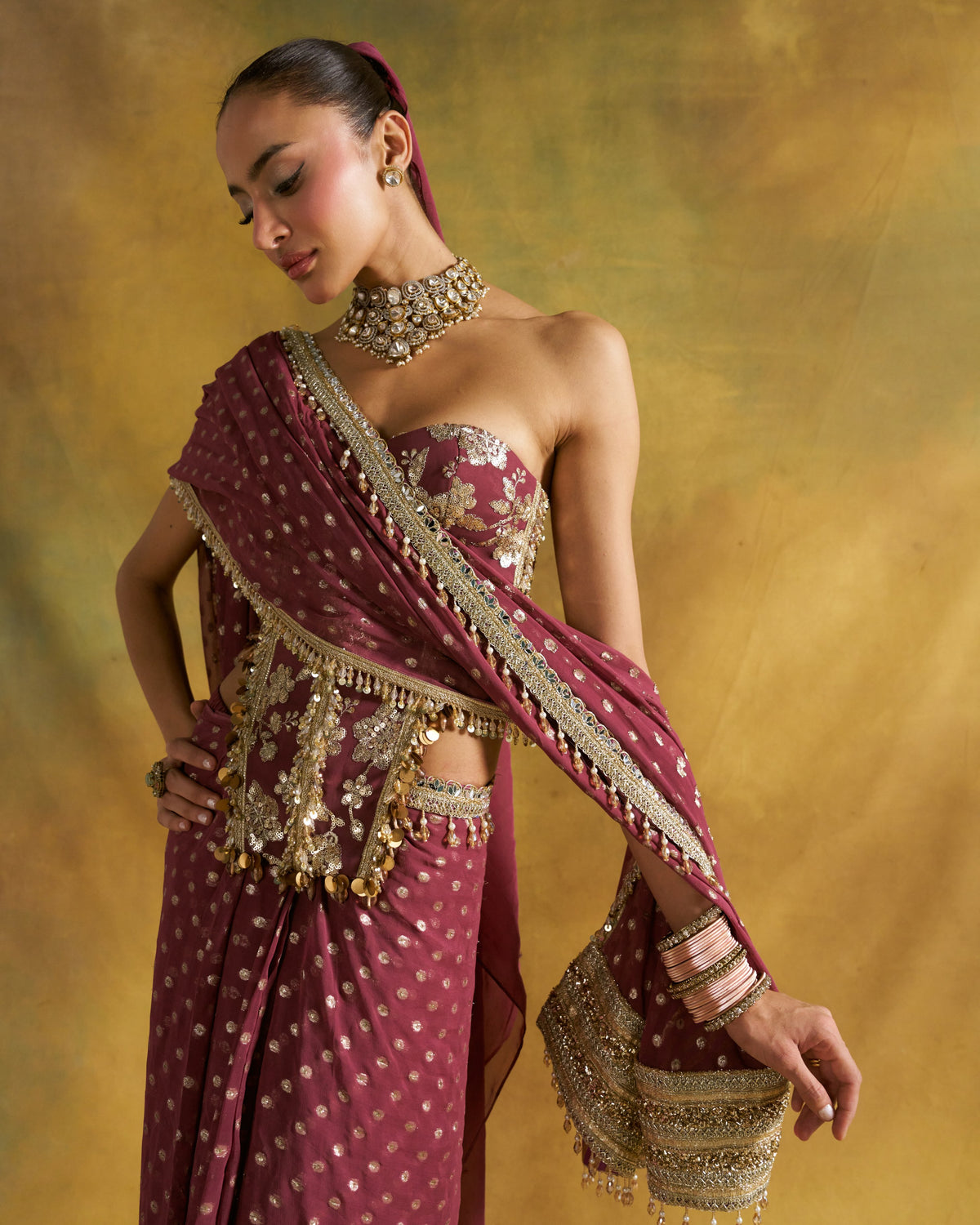 Grape Jamuni Sari Set Set